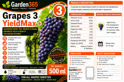 Grapes Yield Booster Kit – Grapes 1 Vine Grow+ | Grapes 2 BerrySet+ | Grapes 3 YieldMax+ for Higher Yield, Better Berry Size, Improved Sweetness & Premium Grape Quality