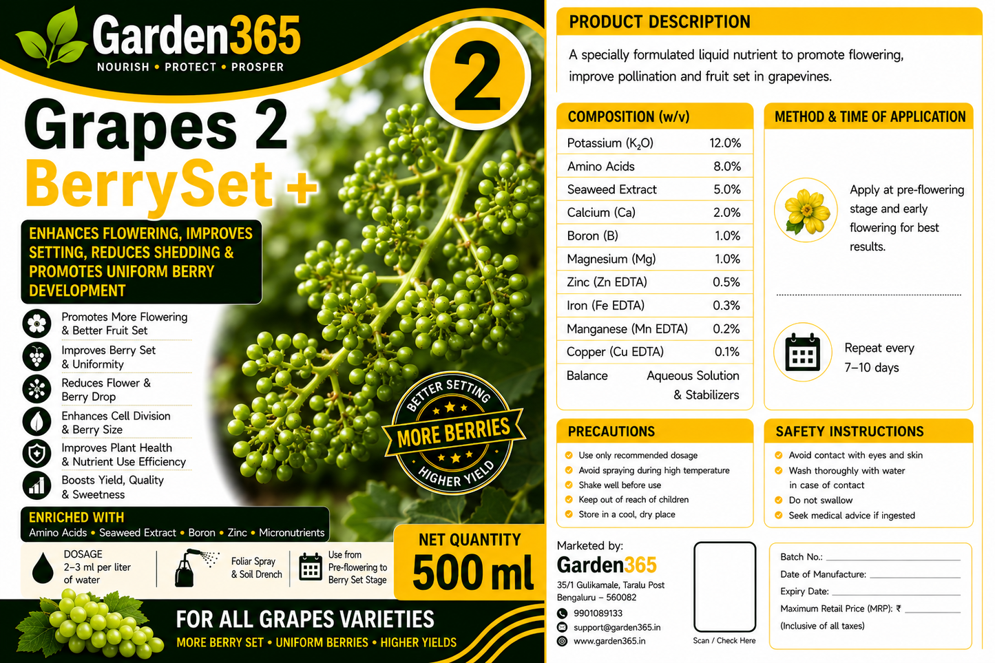 Grapes Yield Booster Kit – Grapes 1 Vine Grow+ | Grapes 2 BerrySet+ | Grapes 3 YieldMax+ for Higher Yield, Better Berry Size, Improved Sweetness & Premium Grape Quality