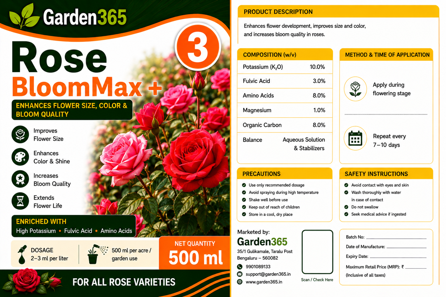 Rose Yield Booster Kit – Rose 1 Growth Boost+ | Rose 2 BudSet+ | Rose 3 BloomMax+ for More Buds, Bigger Flowers, Rich Color & Continuous Blooming