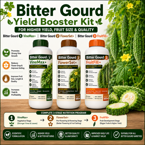 Bitter Gourd Yield Booster Kit – Bitter Gourd 1 VineMax+ | Bitter Gourd 2 FlowerSet+ | Bitter Gourd 3 FruitFill+ for Higher Yield, Fruit Size & Quality