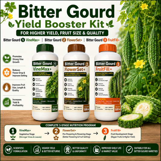Bitter Gourd Yield Booster Kit – Bitter Gourd 1 VineMax+ | Bitter Gourd 2 FlowerSet+ | Bitter Gourd 3 FruitFill+ for Higher Yield, Fruit Size & Quality