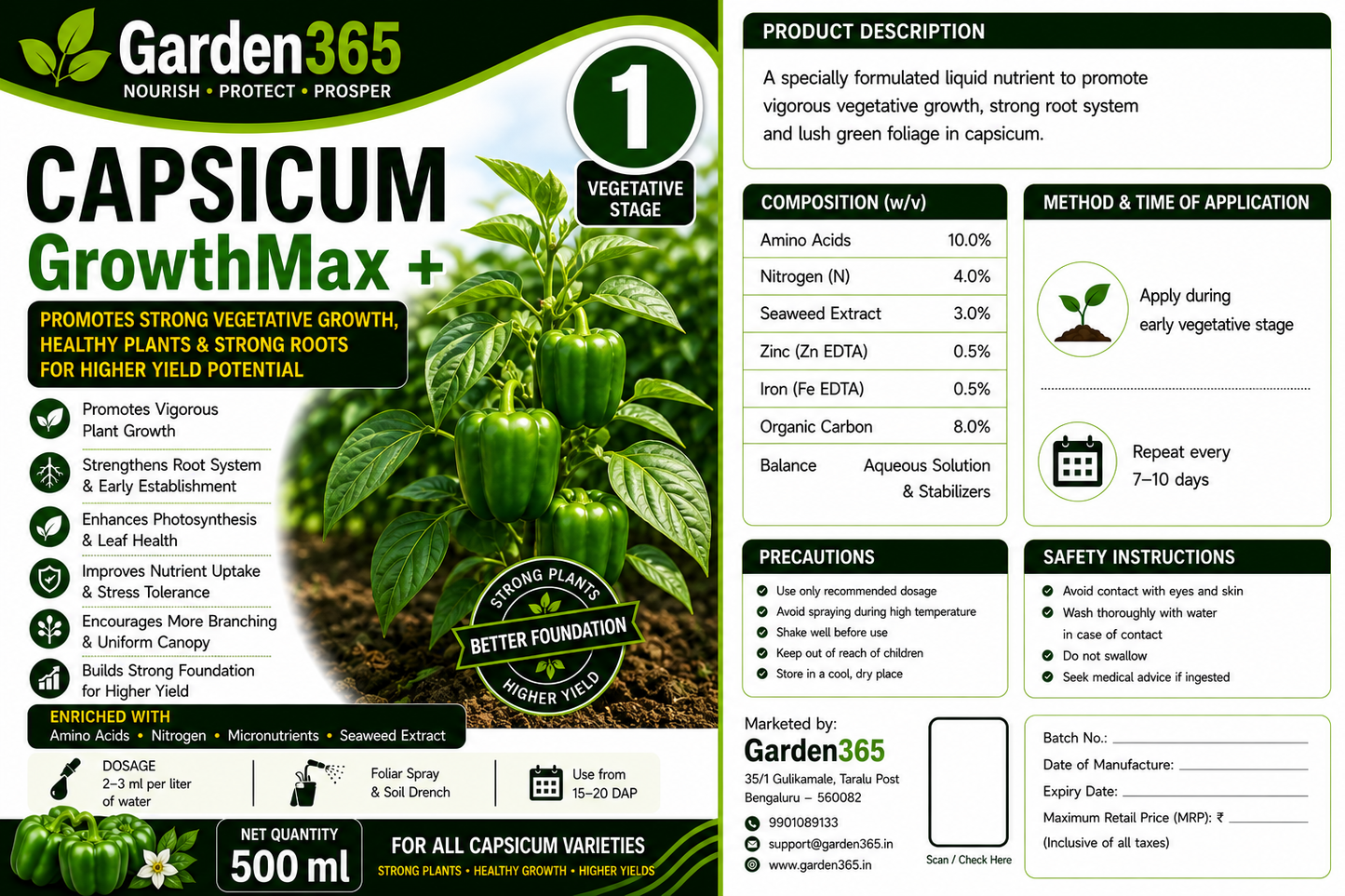 Capsicum Yield Booster Kit – Capsicum 1 GrowthMax+ | Capsicum 2 FlowerSet+ | Capsicum 3 YieldMax+ for Higher Yield, Fruit Size & Quality