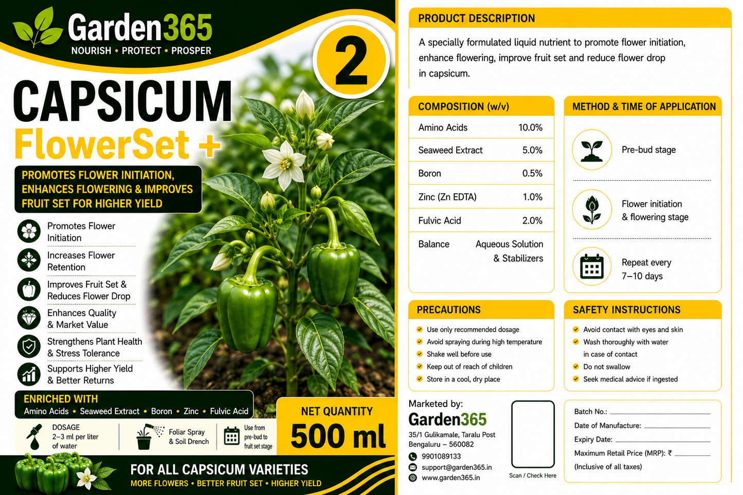 Capsicum Yield Booster Kit – Capsicum 1 GrowthMax+ | Capsicum 2 FlowerSet+ | Capsicum 3 YieldMax+ for Higher Yield, Fruit Size & Quality
