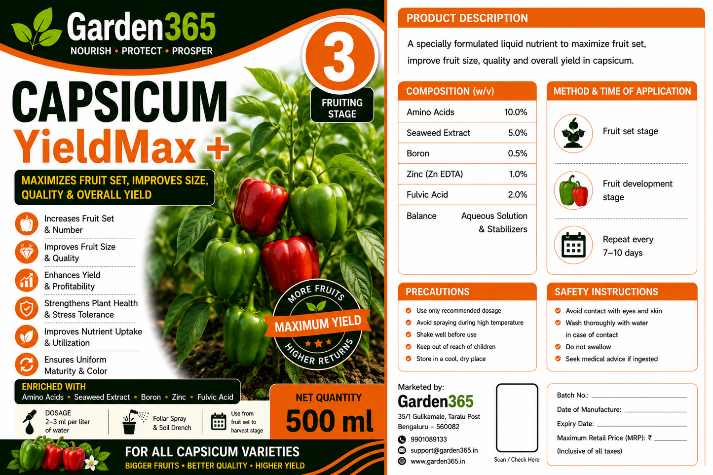 Capsicum Yield Booster Kit – Capsicum 1 GrowthMax+ | Capsicum 2 FlowerSet+ | Capsicum 3 YieldMax+ for Higher Yield, Fruit Size & Quality