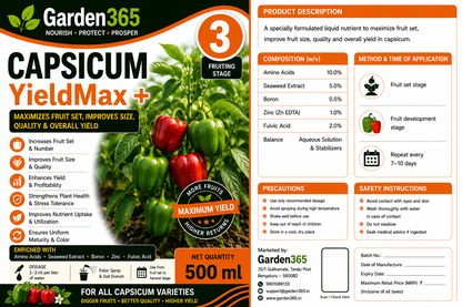 Capsicum Yield Booster Kit – Capsicum 1 GrowthMax+ | Capsicum 2 FlowerSet+ | Capsicum 3 YieldMax+ for Higher Yield, Fruit Size & Quality