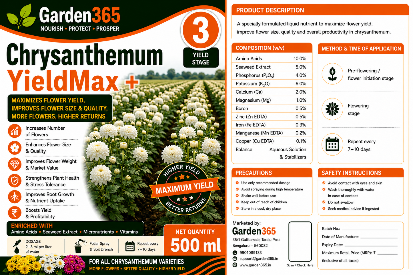 Chrysanthemum Yield Booster Kit – Chrysanthemum 1 BranchMax+ | Chrysanthemum 2 FlowerSet+ | Chrysanthemum 3 YieldMax+ for Higher Flower Yield, Better Bloom Size & Premium Flower Quality