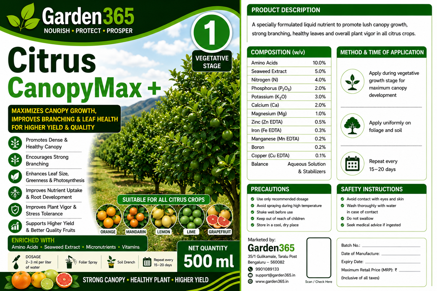 Citrus Yield Booster Kit – Citrus 1 CanopyMax+ | Citrus 2 FruitSet+ | Citrus 3 YieldMax+ for Higher Yield, Fruit Size & Quality