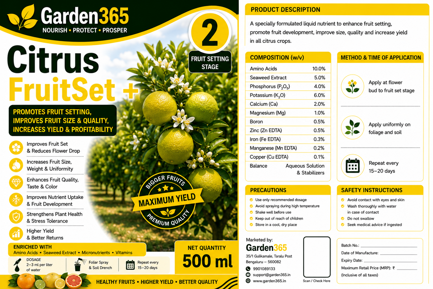 Citrus Yield Booster Kit – Citrus 1 CanopyMax+ | Citrus 2 FruitSet+ | Citrus 3 YieldMax+ for Higher Yield, Fruit Size & Quality