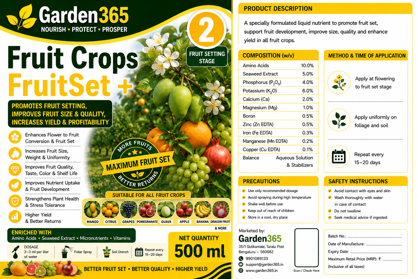 Fruit Crops Yield Booster Kit – Fruit Crops 1 CanopyMax+ | Fruit Crops 2 FruitSet+ | Fruit Crops 3 YieldMax+ for Higher Yield, Better Fruit Size, Improved Quality & Premium Marketable Fruits