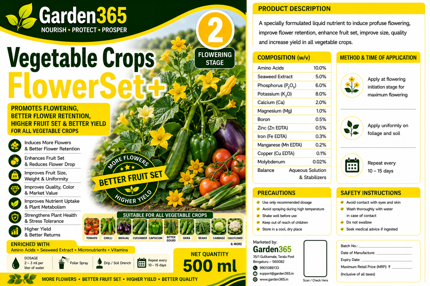 Vegetable Yield Booster Kit – Vegetable Crops 1 GrowthMax+ | Vegetable Crops 2 FlowerSet+ | Vegetable Crops 3 Yield Boost+ for Strong Vegetative Growth, Better Flowering, Higher Fruit Set, Improved Yield & Quality