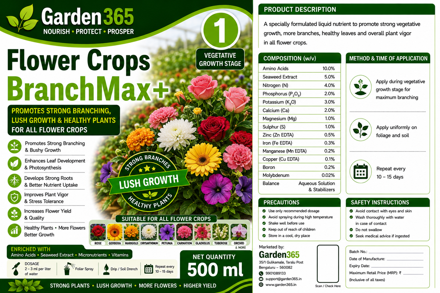 Flower Crops Yield Booster Kit – Flower Crops 1 BranchMax+ | Flower Crops 2 BudSet+ | Flower Crops 3 FlowerMax+ for Higher Flower Yield, Better Bloom Size, Brighter Colours & Premium Flower Quality