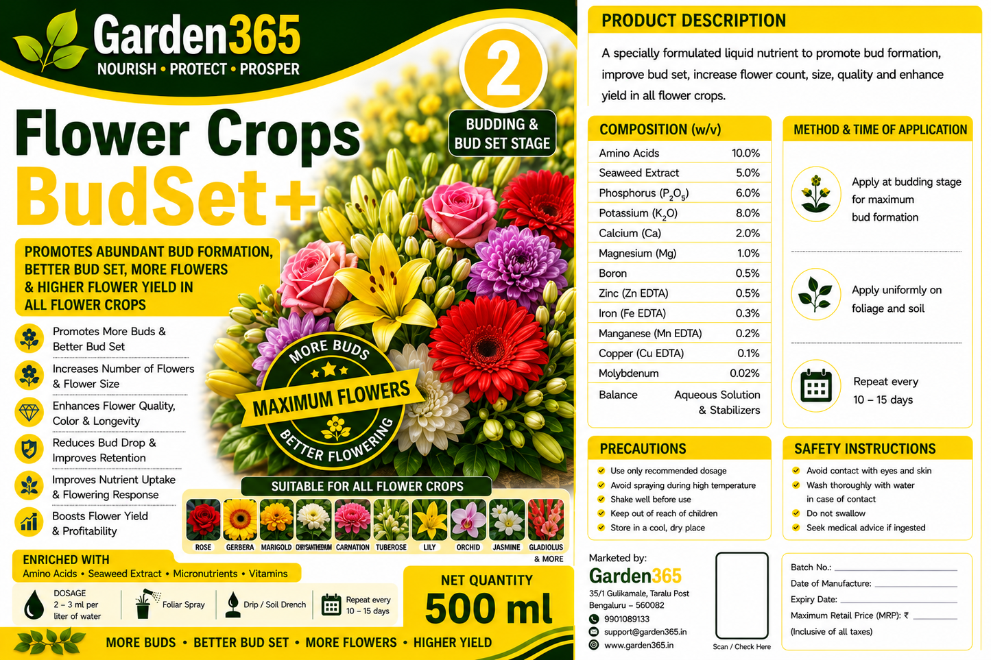 Flower Crops Yield Booster Kit – Flower Crops 1 BranchMax+ | Flower Crops 2 BudSet+ | Flower Crops 3 FlowerMax+ for Higher Flower Yield, Better Bloom Size, Brighter Colours & Premium Flower Quality