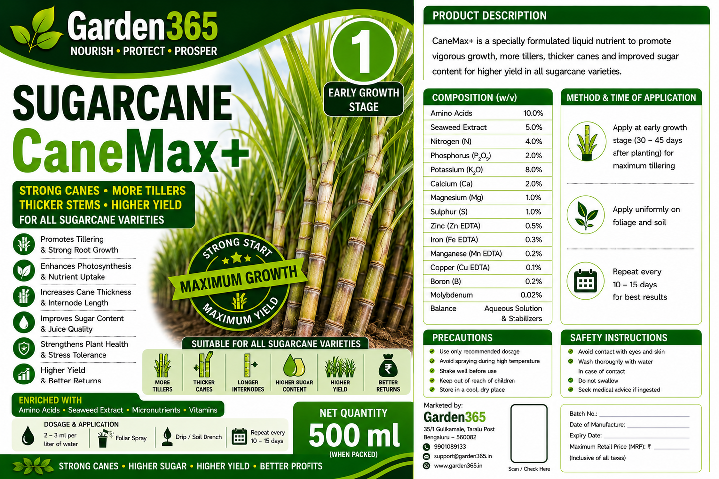 Sugarcane Yield Booster Kit – Sugarcane 1 CaneMax+ | Sugarcane 2 CaneBulk+ | Sugarcane 3 YieldMax+ for Higher Yield, More Tillers, Increased Sugar Recovery & Better Profits