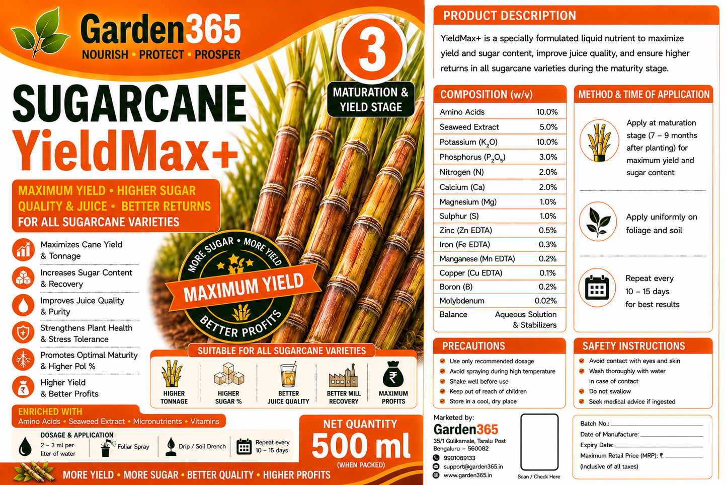 Sugarcane Yield Booster Kit – Sugarcane 1 CaneMax+ | Sugarcane 2 CaneBulk+ | Sugarcane 3 YieldMax+ for Higher Yield, More Tillers, Increased Sugar Recovery & Better Profits
