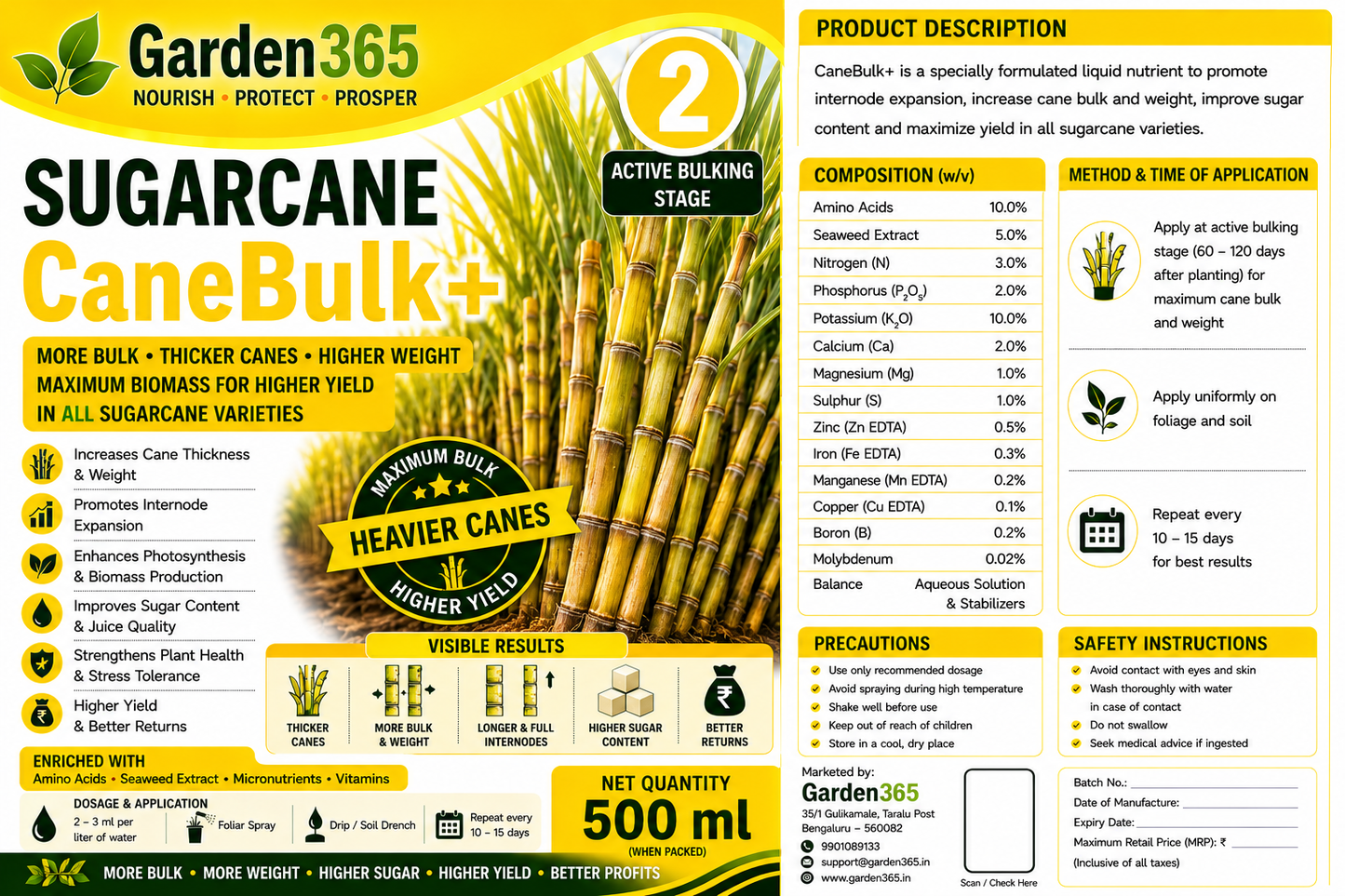Sugarcane Yield Booster Kit – Sugarcane 1 CaneMax+ | Sugarcane 2 CaneBulk+ | Sugarcane 3 YieldMax+ for Higher Yield, More Tillers, Increased Sugar Recovery & Better Profits