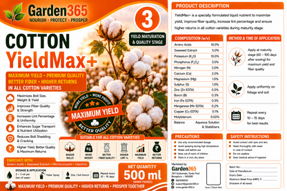 Cotton Yield Booster Kit – Cotton 1 BranchMax+ | Cotton 2 BollSet+ | Cotton 3 YieldMax+ for Higher Yield, Boll Size & Fiber Quality