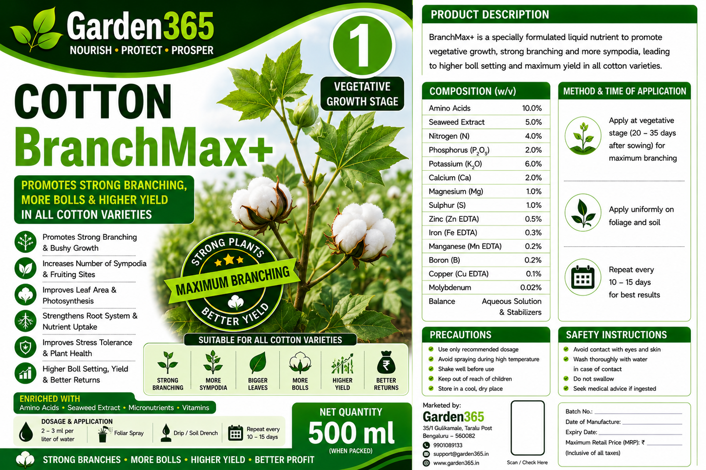 Cotton Yield Booster Kit – Cotton 1 BranchMax+ | Cotton 2 BollSet+ | Cotton 3 YieldMax+ for Higher Yield, Boll Size & Fiber Quality