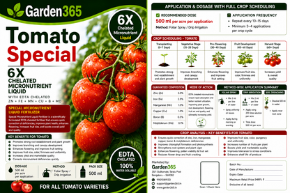 Tomato Special – 6X Chelated Micronutrient Liquid with EDTA Chelated Zn + Fe + Mn + Cu + B + Mo for Strong Growth, Better Flowering, Improved Fruit Set, Higher Yield & Quality