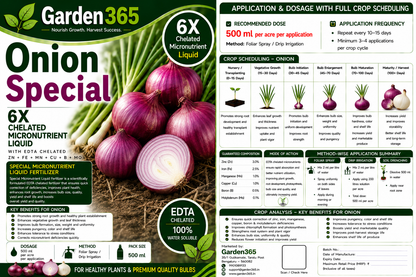 Onion Special – 6X Chelated Micronutrient Liquid with EDTA Chelated Zn + Fe + Mn + Cu + B + Mo for Better Bulb Development, Size, Quality & Higher Yield