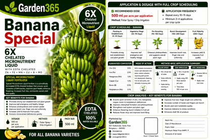 Banana Special – 6X Chelated Micronutrient Liquid with EDTA Chelated Zn + Fe + Mn + Cu + B + Mo for Vigorous Plant Growth, Better Bunch Development, Improved Finger Size, Uniformity & Higher Yield