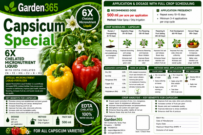 Capsicum Special – 6X Chelated Micronutrient Liquid with EDTA Chelated Zn + Fe + Mn + Cu + B + Mo for Vigorous Growth, Better Flowering, Improved Fruit Set, Enhanced Fruit Quality, Higher Yield & Marketability