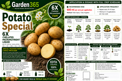 Potato Special – 6X Chelated Micronutrient Liquid with EDTA Chelated Zn + Fe + Mn + Cu + B + Mo for Better Tuber Development, Size, Uniformity & Higher Yield