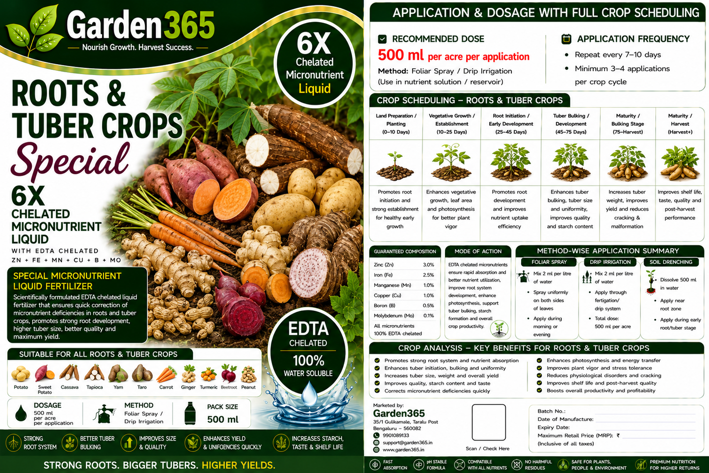 Roots & Tuber Crops Special – 6X Chelated Micronutrient Liquid with EDTA Chelated Zn + Fe + Mn + Cu + B + Mo for Strong Root Development, Bigger Tubers, Better Quality & Higher Yield