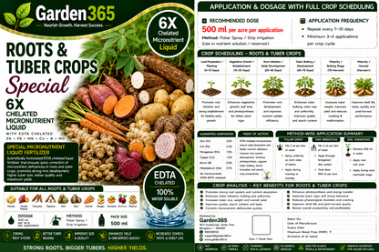 Roots & Tuber Crops Special – 6X Chelated Micronutrient Liquid with EDTA Chelated Zn + Fe + Mn + Cu + B + Mo for Strong Root Development, Bigger Tubers, Better Quality & Higher Yield