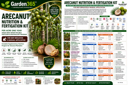 Arecanut Nutrition & Fertigation Kit – Per Acre One Year Stage-Wise Water Soluble Fertilizer & Biostimulant Program for Drip Irrigation & Manual Application