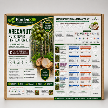 Arecanut Nutrition & Fertigation Kit – Per Acre One Year Stage-Wise Water Soluble Fertilizer & Biostimulant Program for Drip Irrigation & Manual Application