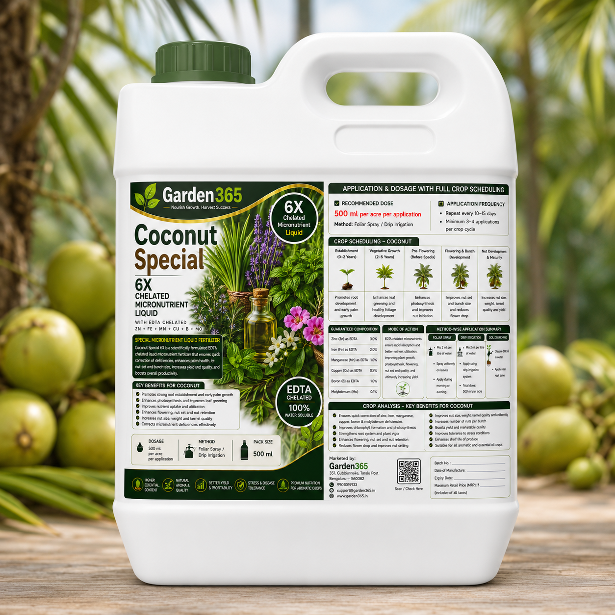Coconut Special Micronutrient Fertilizer  (नारियल | ತೆಂಗಿನಕಾಯಿ | కొబ్బరి | தேங்காய் | തേങ്ങ)  EDTA Chelated 100% Water Soluble Fertilizer – 400g per Acre