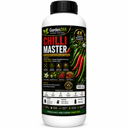 Chilli Master – 4X Advanced Biostimulant Liquid Powered by Amino Acids, Green Seaweed Extract, Fulvic Acid & Humic Acid for Chilli Growth, Flowering, Fruit Set, Yield & Quality