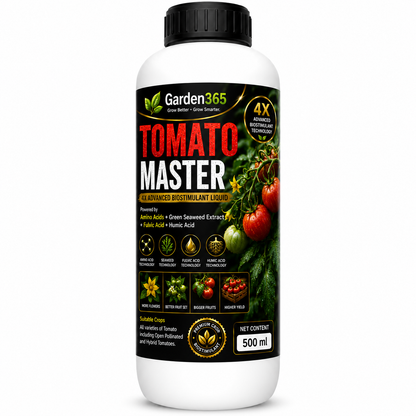 Tomato Master – 4X Advanced Biostimulant Liquid Powered by Amino Acids, Green Seaweed Extract, Fulvic Acid & Humic Acid for Tomato Growth, Flowering, Fruit Set, Yield & Quality