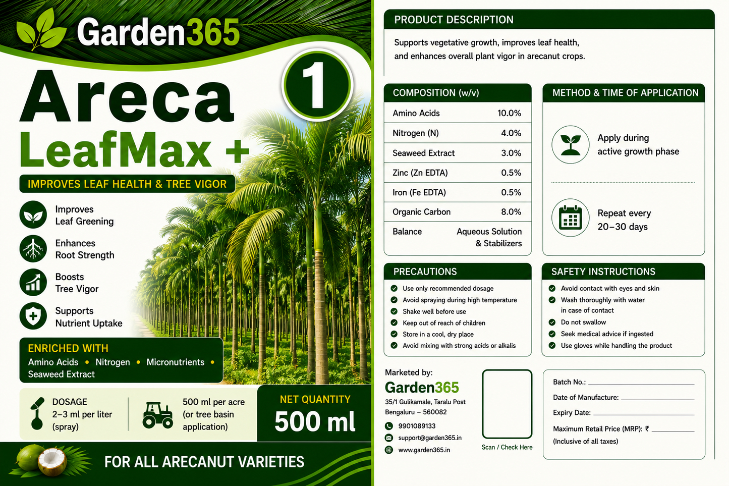 Arecanut Yield Booster Kit – Areca 1 LeafMax+ | Areca 2 ButtonSet+ | Areca 3 NutFill+ for Higher Yield, Nut Size & Quality