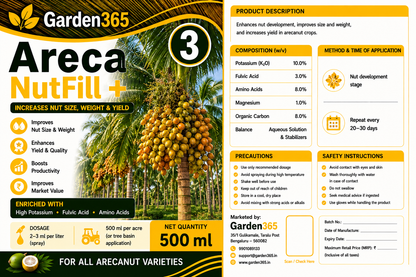 Arecanut Yield Booster Kit – Areca 1 LeafMax+ | Areca 2 ButtonSet+ | Areca 3 NutFill+ for Higher Yield, Nut Size & Quality