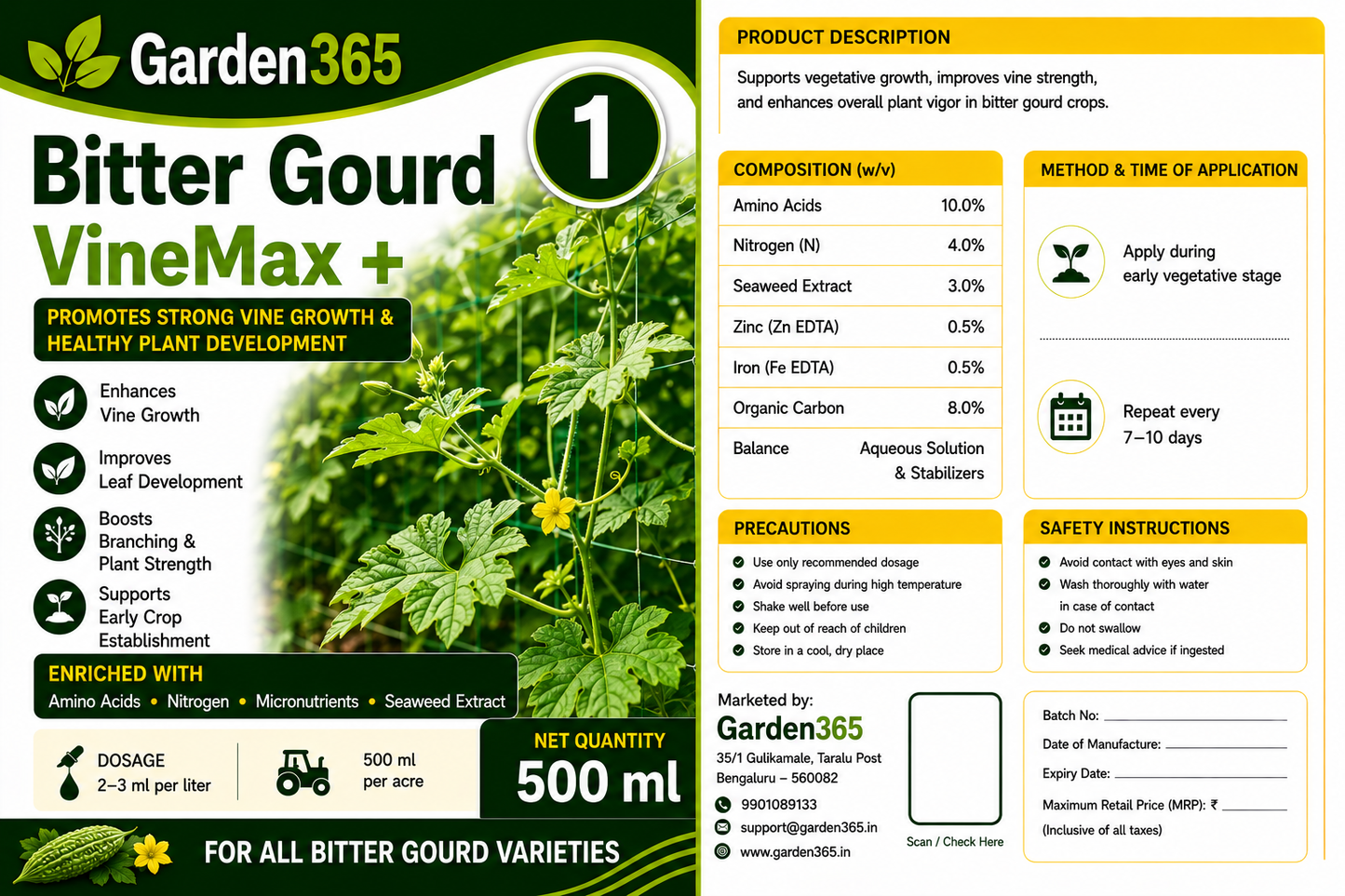 Bitter Gourd Yield Booster Kit – Bitter Gourd 1 VineMax+ | Bitter Gourd 2 FlowerSet+ | Bitter Gourd 3 FruitFill+ for Higher Yield, Fruit Size & Quality