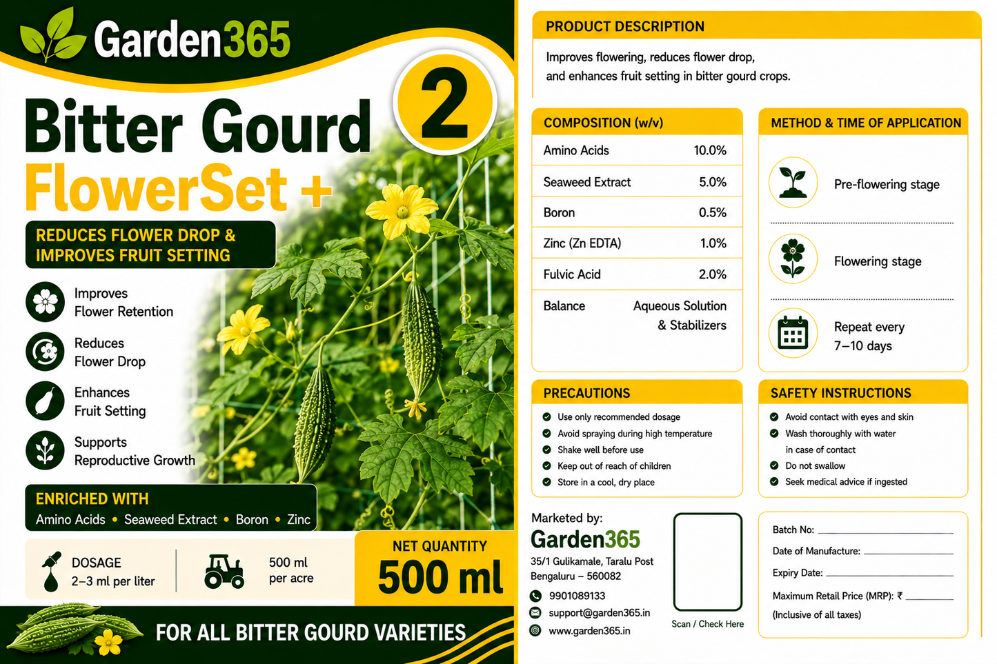 Bitter Gourd Yield Booster Kit – Bitter Gourd 1 VineMax+ | Bitter Gourd 2 FlowerSet+ | Bitter Gourd 3 FruitFill+ for Higher Yield, Fruit Size & Quality