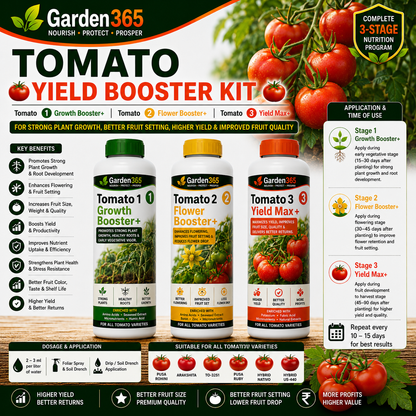 Tomato Yield Booster Kit – Tomato 1 Growth Booster+ | Tomato 2 Flower Booster+ | Tomato 3 Yield Max+ for Strong Plant Growth, Better Fruit Setting, Higher Yield & Improved Fruit Quality