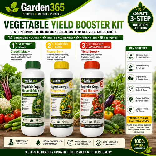 Vegetable Yield Booster Kit – Vegetable Crops 1 GrowthMax+ | Vegetable Crops 2 FlowerSet+ | Vegetable Crops 3 Yield Boost+ for Strong Vegetative Growth, Better Flowering, Higher Fruit Set, Improved Yield & Quality