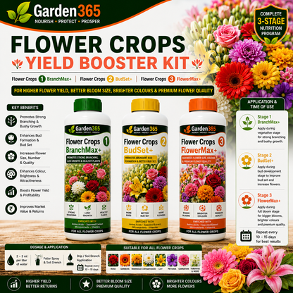 Flower Crops Yield Booster Kit – Flower Crops 1 BranchMax+ | Flower Crops 2 BudSet+ | Flower Crops 3 FlowerMax+ for Higher Flower Yield, Better Bloom Size, Brighter Colours & Premium Flower Quality
