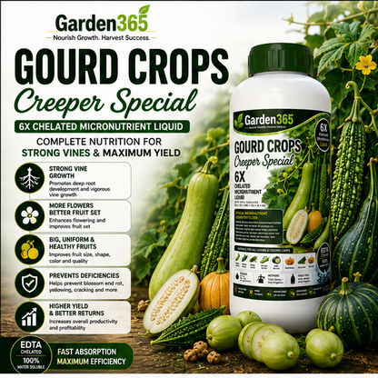 Gourd Crops Creeper Special – 6X Chelated Micronutrient Liquid with EDTA Chelated Zn + Fe + Mn + Cu + B + Mo for Vigorous Vine Growth, Better Flowering, Higher Fruit Set, Yield & Quality