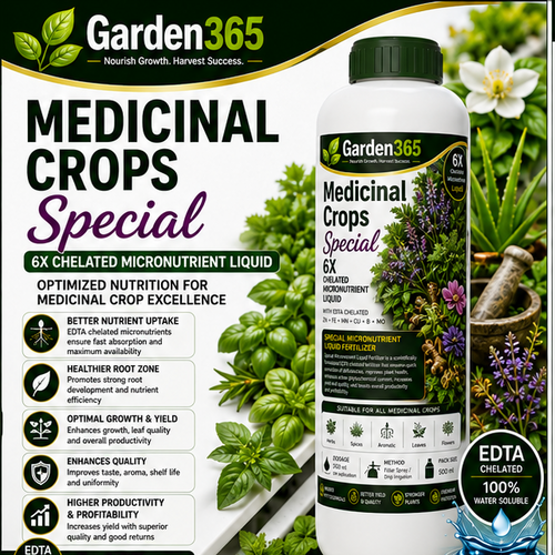 Medicinal Crops Special – 6X Chelated Micronutrient Liquid with EDTA Chelated Zn + Fe + Mn + Cu + B + Mo for Better Growth, Active Phytochemical Content, Biomass, Quality & Higher Yield