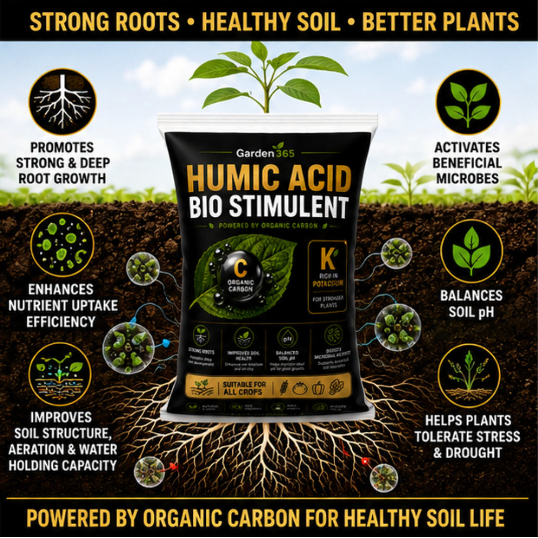 Humic Acid Bio Stimulant | Potassium Humate Shiny Flakes 98% | 100% Water Soluble | Organic Carbon Soil Booster for All Crops