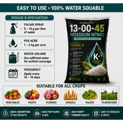 Potassium Nitrate 13:00:45 – Water Soluble Nitrate Potash Fertilizer for Flowering, Fruit Size & Quality