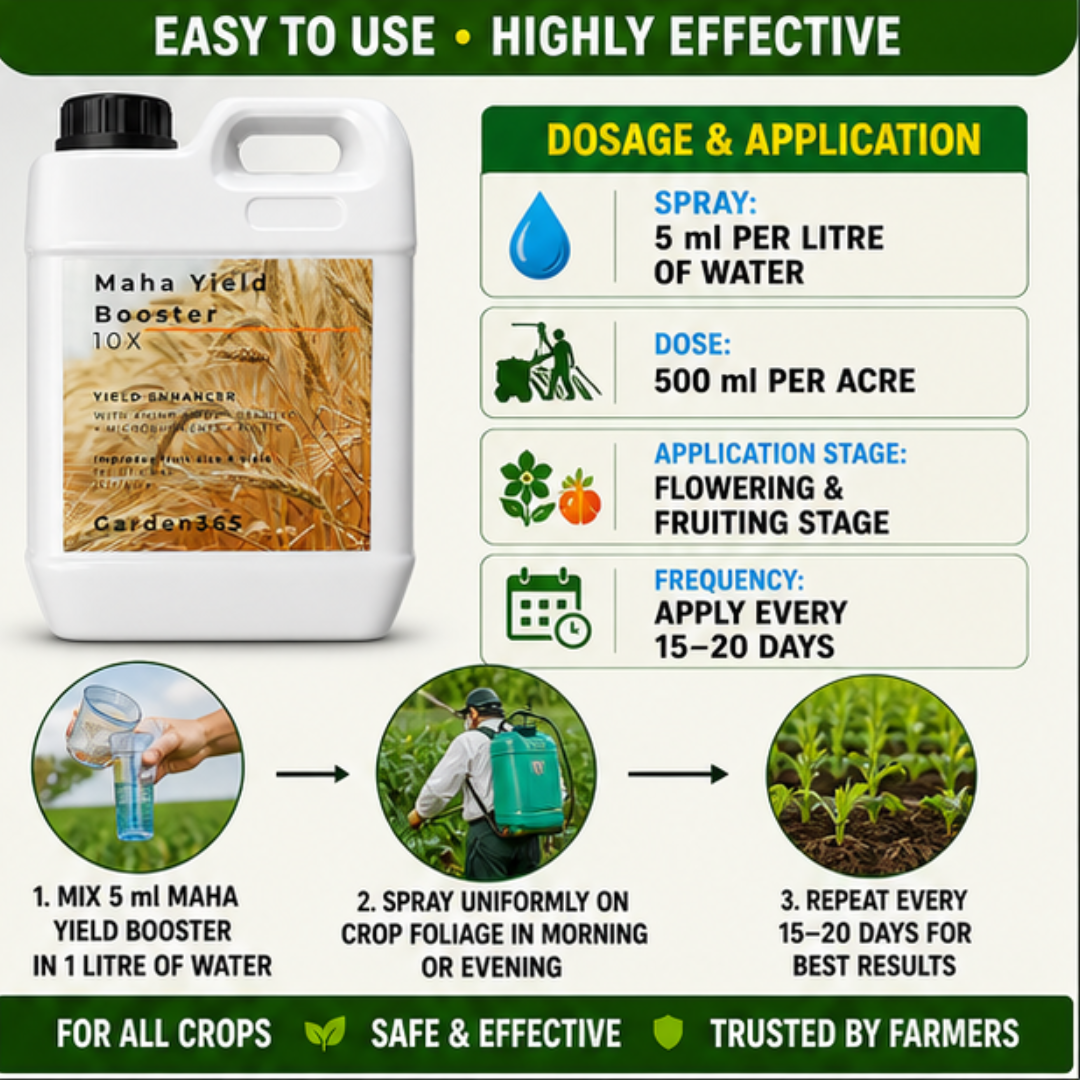 Maha Yield Booster 10X Yield Enhancer for All Crops | Improves Fruit Size, Weight & Productivity