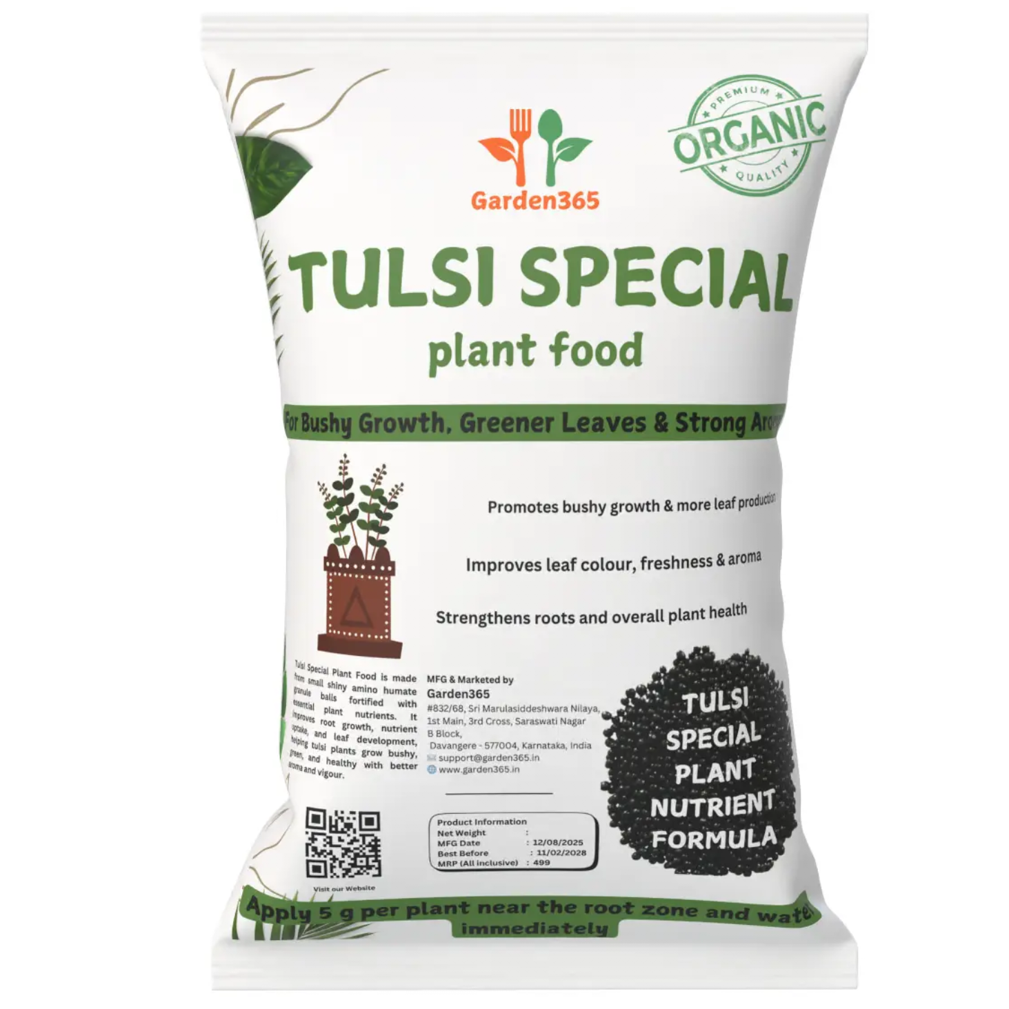 Tulsi Special Plant Food – Organic Growth Booster for Healthy, Bushy & Aromatic Plants (Apply Up to 100 Plants / Times)