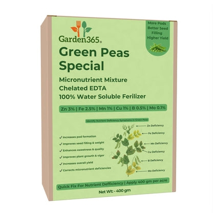 Green Peas Special Micronutrient Fertilizer  (मटर | ಬಟಾಣಿ | బఠాణీ | பட்டாணி | പച്ചപ്പയർ)  EDTA Chelated 100% Water Soluble Fertilizer – 400g per Acre