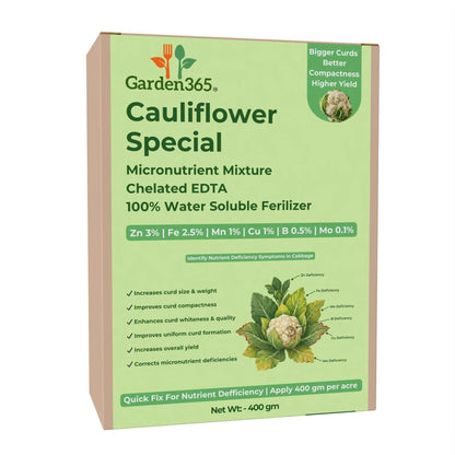 Cauliflower Special Micronutrient Fertilizer  (फूलगोभी | ಹೂಕೋಸು | కాలీఫ్లవర్ | காலிஃபிளவர் | കോളിഫ്ലവർ)  EDTA Chelated 100% Water Soluble Fertilizer – 400g per Acre