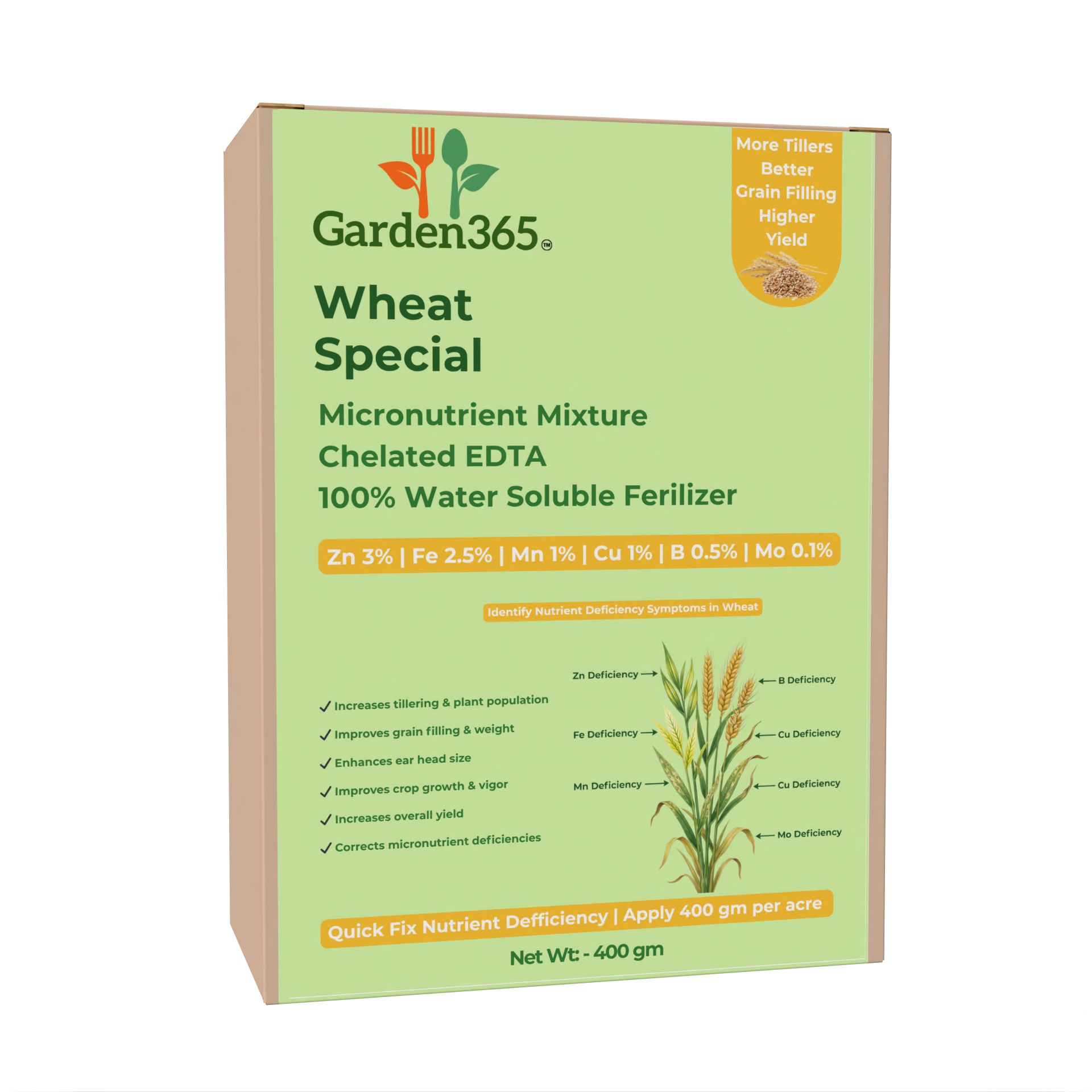 Wheat Special Micronutrient Fertilizer  (गेहूं | ಗೋಧಿ | గోధుమ | கோதுமை | ഗോതമ്പ്)  EDTA Chelated 100% Water Soluble Fertilizer – 400g per Acre