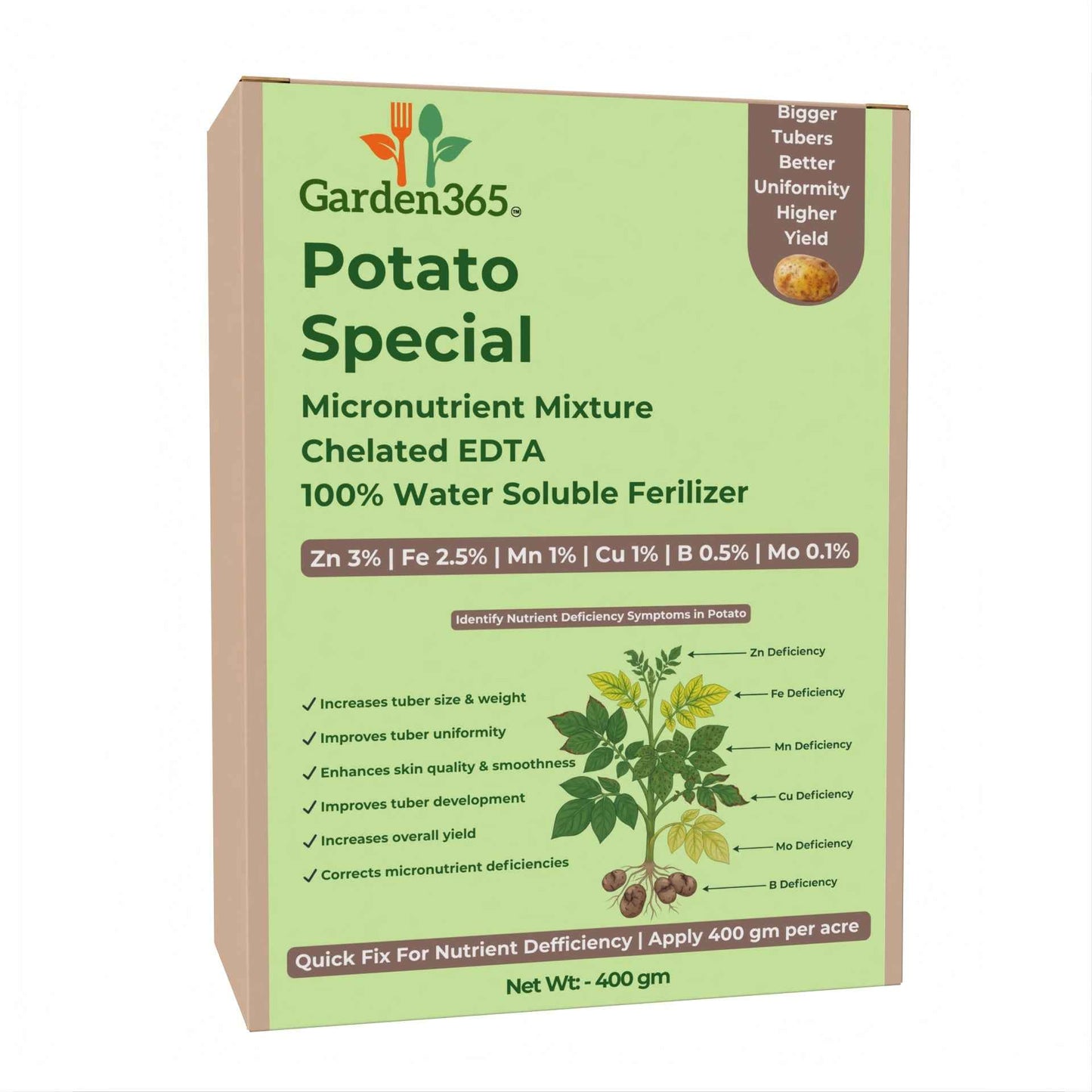 Potato Special Micronutrient Fertilizer  (आलू | ಆಲೂಗಡ್ಡೆ | బంగాళదుంప | உருளைக்கிழங்கு | ഉരുളക്കിഴങ്ങ്)  EDTA Chelated 100% Water Soluble Fertilizer – 400g per Acre